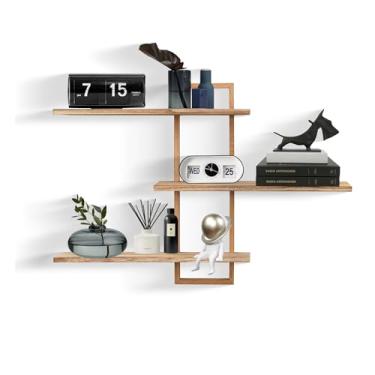 Imagem de Prateleiras de parede de 3 camadas, prateleira flutuante decorativa para parede, prateleiras de armazenamento de fotos, prateleiras de madeira para sala de estar, quarto, cozinha, decoração de