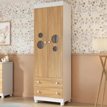 Imagem de Guarda-roupa Infantil 62cm 2 Portas com Vidro e 2 Gavetas Bombom Multimóveis Mp4461 Branco/madeirado