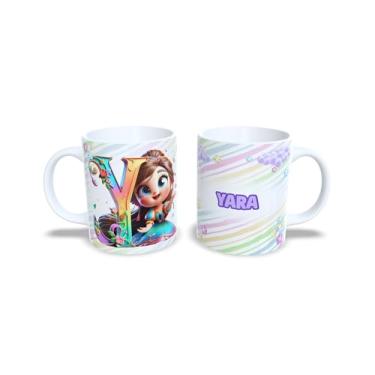 Imagem de Caneca de Cerâmica Personalizada com Alfabeto de Princesas, Nome Alice, 325ml, Design Colorido com Flores (y)