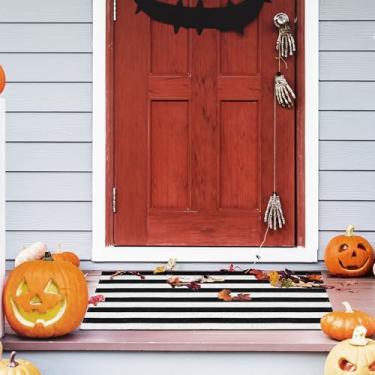 Imagem de HOMEMONDE Tapete de área preto e branco, 9,5 x 1,5 m de algodão, listrado, reversível, lavável, tapete interno e externo para sala de estar, quarto, entrada, varanda, cozinha, casa de fazenda e