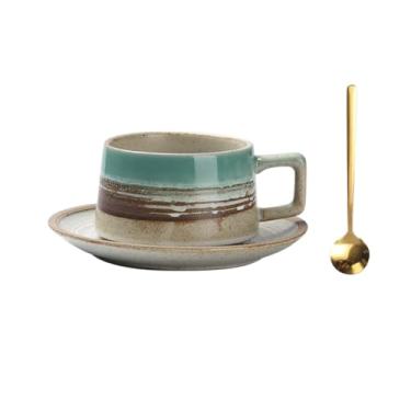 Imagem de Caneca de chá Xícara de café cerâmica comercial com leite, chá, aveia, padrão retrô, restaurante doméstico pires e colher Xícaras de café