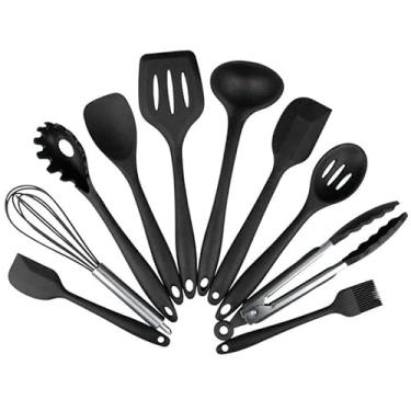 Imagem de Conjunto de utensílios de cozinha de silicone com 10 peças, incluindo frigideira antiaderente, espátula de silicone e utensílios para cozinhar