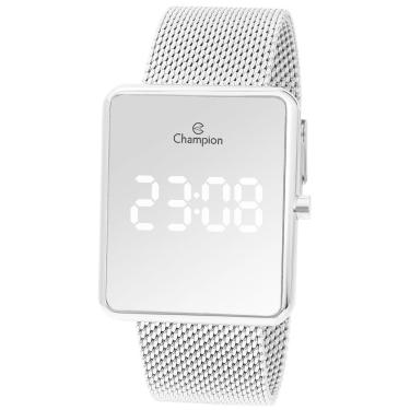 Imagem de Relógio Champion Feminino Ref: Ch48180q Led Espelhado Retangular Mesh Prateado