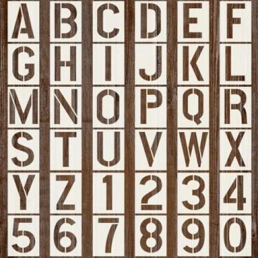 Imagem de Youteer 36 peças de estênceis de letras e números, estênceis reutilizáveis de 7,6 cm para pintura, artesanato faça você mesmo, para pedra, tela, desenho, arte de scrapbook, decoração de casa.