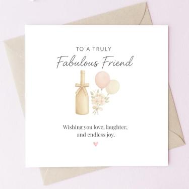 Imagem de TEEMI -Fabulous Woman Cartões de felicitações - Cartão de aniversário de filha amiga mãe 300GSM cartolina premium com envelope, elegante design floral de balão de champanhe, em branco dentro pronto