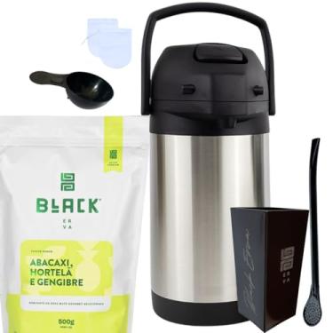 Imagem de Kit Tereré Black Erva Mate 500g Garrafa Térmica 2,5L Copo Acrílico 270ML e Bomba de Ferro (ABACAXI H G)