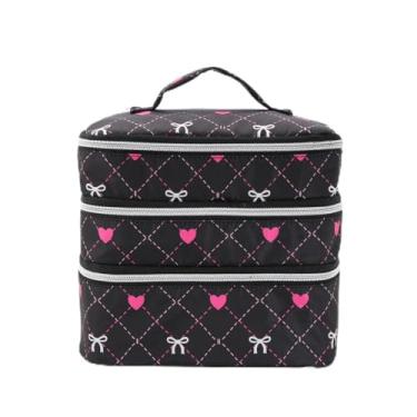 Imagem de Bolsa de maquiagem Millennium Style, bolsa de armazenamento de maquiagem com compartimento independente portátil de três camadas, fecho de zíper de grande capacidade para beleza e produtos de higiene