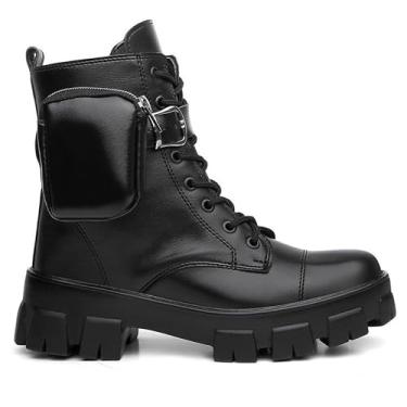 Imagem de Bota Feminina Estilo Militar com Saltinho Baixo Confortavel em Couro Ecologico Elegante Resistente para Dia a Dia