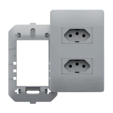 Imagem de Tomada Dupla Cinza Acetinado 20a/250v Com Placa Onix - Fame