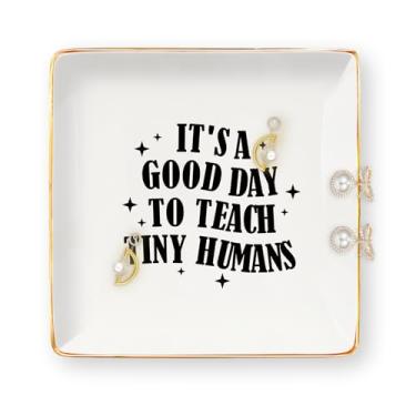 Imagem de Presentes de agradecimento de professores para mulheres - Presentes de fim de ano para professores bandeja de joias de cerâmica para professores prato de bijuteria prato de bugiganga de Natal