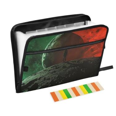 Imagem de Pastas sanfonadas planeta verde vermelho para documentos, 13 bolsos, organizador de documentos, fólio com zíper e etiquetas