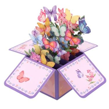 Imagem de Cartão Pop-Up Borboleta, Cartão Pop-Up 3D Aniversário com Borboleta e Flor com Envelope e Papel para Mensagem Ideal para Aniversário Bodas Dia Dos Namorados