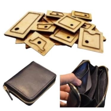 Imagem de YJIUYUANQ Carteira de couro estilo zíper, molde de corte de perfuração, cortador de corte de matriz artesanal de 120 x 95 mm, modelo de ferramenta de perfuração de modelagem de base de madeira