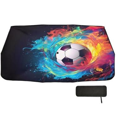 Imagem de Bola de futebol em chamas guarda-sol para para-brisa de carro bloqueio UV capa de sol 147.3 cmx75.4 cm