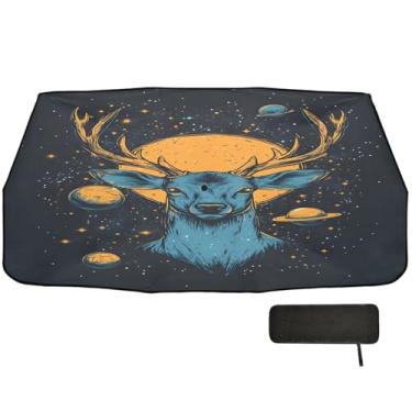 Imagem de Chifres de veado Estrelas Para-brisa Sombra de Sol Dobrável Proteção de Isolamento Térmico para Carro Para-brisa Guarda-Chuva, Persianas de Janela de Carro Blackout