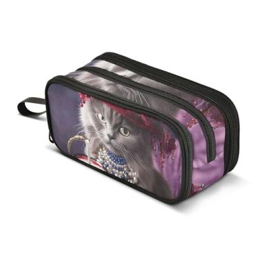 Imagem de Estojo de lápis Victorian Cat Red Hat Tea Time com zíper, bolsa de lápis fofa para meninas, animais, armazenamento, bolsa de lápis, escola, escritório, faculdade, material escolar