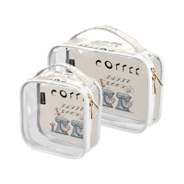 Imagem de GAIGEO Conjunto de bolsas de higiene pessoal transparentes, quadradas, geométricas, quadradas, pretas e brancas, bolsa de viagem cosmética, pacote com 2, Moedor de café Taste Good, one size
