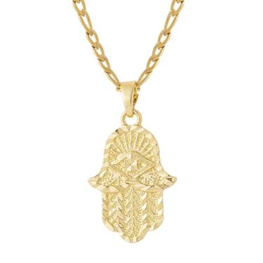 Imagem de yipima Colar com pingente de mão Hamsa com pingente de olho turco para mulheres e homens, banhado a ouro branco 14K, pingente de mão gótico, joia minimalista, middle, Cobre, Sem Pedra Preciosa