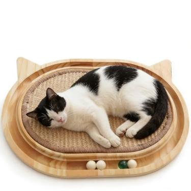 Imagem de Tismucel Brinquedo interativo de madeira para arranhadores de gatos com pista de bola, almofada de sisal para gatos internos, brinquedos de gatinhos para caça e exercícios físicos mentais (44 x 33 cm)