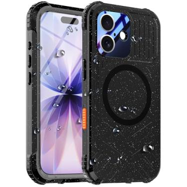 Imagem de Mangix Capa para iPhone 17, magnética, compatível com Magsafe, protetor de tela integrado, resistente, resistente, IP68, à prova d'água, à prova de poeira, para Apple iPhone 17, preto + brilhante
