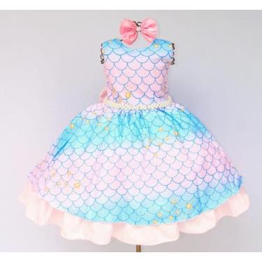 Imagem de Vestido Infantil Sereia Fundo Do Mar Festa Tema E Tiara - Pingo De Gen