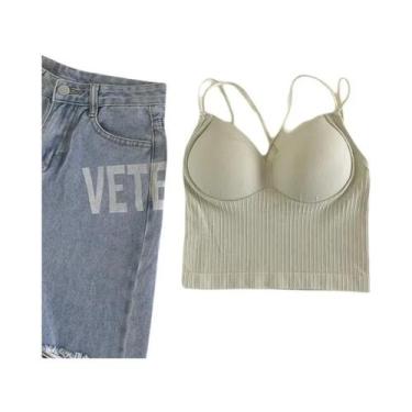 Imagem de Top De Algodão Sexy Para Mulheres, Sutiã Push Up, Camiseta Esportiva C