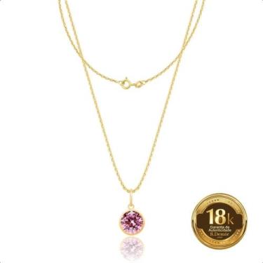 Imagem de Cordão Feminino Ouro 18k + Ponto De Luz - SofistGold, Rosa, 45cm