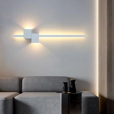 Imagem de GZZBMY Arandela LED Interior Moderna Criativa Minimalista Lâmpadas de Parede Longas Linear Alumínio Metal Iluminação de Parede para Quarto Cabeceira Sala de Estar Escadaria (Luz Quente Branca, 60 cm)