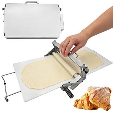 Imagem de Máquina de enrolar massa dobrável de 30,5 cm, folha manual de aço inoxidável com placa de folha, folha de massa compacta, configurações de espessura ajustável para pão, maçapão e massa folhada (tipo