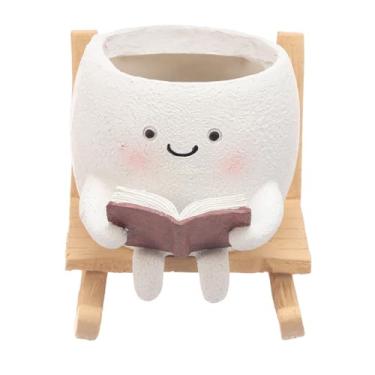 Imagem de Vaso de plantador Smile Face, plantadores de cabeça de flores com orifício de drenagem para ambientes internos e externos, exclusiva cadeira de balanço para plantas fofas, recipiente de suculentas