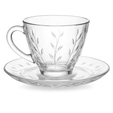 Imagem de Jogo Xícaras Café Chá Com Pires 200ml 12 Peças Vidro Transparente Resistente Kit Elegante Mesa Egito (MANDALA)