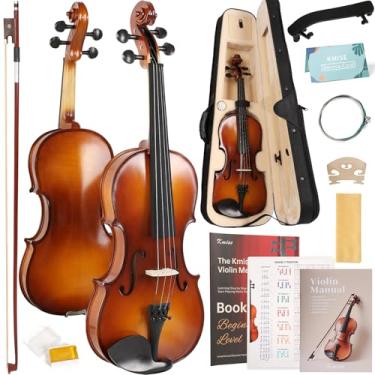 Imagem de Kmise Conjunto completo de violino 4/4, violinos de ébano de alta densidade, violino acústico brilhante para adultos, iniciantes, estudantes com estojo de violino, resina, cordas, arco, descanso de