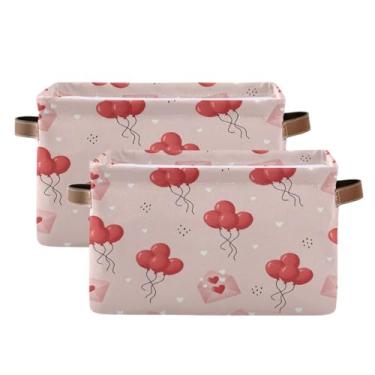 Imagem de Wassud Caixa de armazenamento de lona de balões de coração com alças, cestas organizadoras dobráveis para armário, banheiro e decoração de casa, pacote com 2