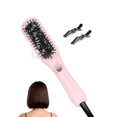 Imagem de LANDOT Mini escova de alisamento de cabelo - Escova alisadora iônica compacta aquecida para evitar frizz, resultados suaves, pente quente leve e chapinha de viagem, perfeita para cabelos curtos e
