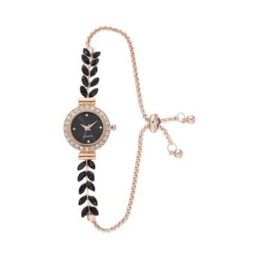 Imagem de Relógio De Quartzo Dourado Rosa Com Diamantes Para Mulheres, Pulseira 