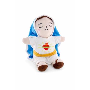 Imagem de Brinquedo de peluche de Jesus Maria boneca de pelúcia de Jesus a respirar com música e luzes, figure acende, relaxante respira, alívio da ansiedade, figuras de mãe Jesus, almofada de pelúcia - Azul