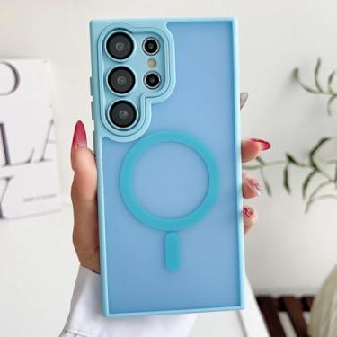 Imagem de HJZSZX Capa traseira rígida com película de metal cinza titânio para S23 com carregamento magnético (para S23/Yuan Feng Blue)