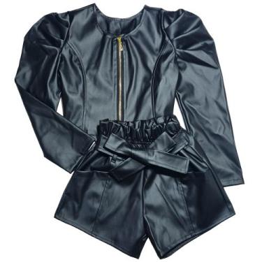 Imagem de Conjunto Jaqueta Short Couro Menina Infantil Mini Diva Moda, Preto, 4