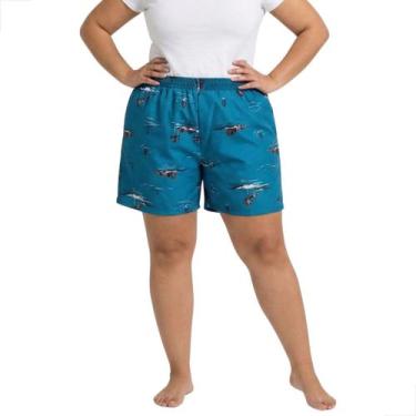 Imagem de Shorts Feminino Plus Size Floral Poliéster Bermuda Casual - ALPHAPOLO,