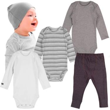 Imagem de Roupa Frio Bebê Conjunto Kit Body Manga Longa e Calça Neutro Minimalis