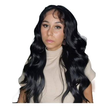 Imagem de Lace Front Preta Ondulada Baby Hair Tela Na Nuca Fibra