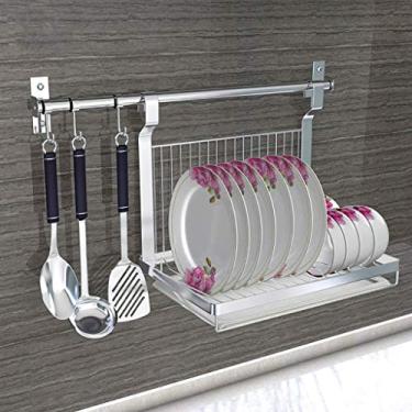 Imagem de Escorredor de louça de parede rack de cozinha doméstico 201 aço inoxidável escorredor de pratos dobrável 3 ganchos comprimento da haste suspensa 50 cm
