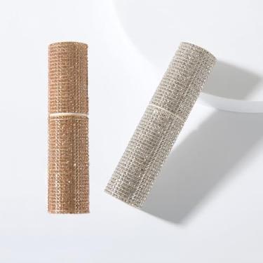 Imagem de Pacote com 2 frascos de perfume de diamante recarregáveis de 10 ml, atomizadores de viagem de strass de luxo com bomba de pressão, conjunto de mini spray à prova de vazamento (ouro + prata)