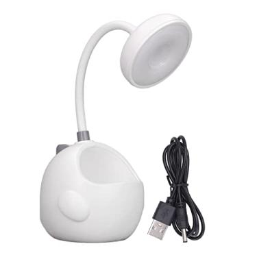 Imagem de Lâmpada de mesa LED fofa em forma de dinossauro USB recarregável pescoço de ganso ajustável de 360 ​​graus com suporte para caneta Mini luz de mesa portátil para estudo de (Branca)