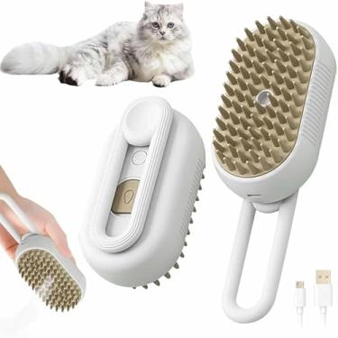 Imagem de Escova Pet Vaporizadora 3 em 1 Recarregável | Banho a Seco, Massagem e Removedor de Pelos Mortos | Jato de Névoa Automático para Cães e Gatos | Cabo 360º USB-C