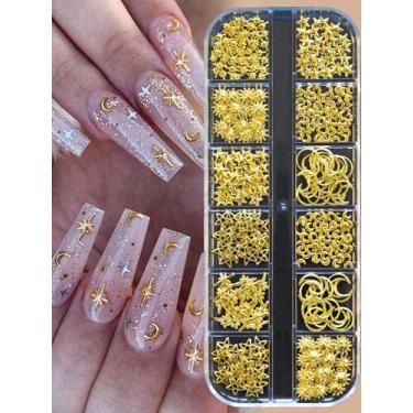 Imagem de 1 caixa, 12 grades, pingentes de lantejoulas, estrela, lua, coração, triângulo, quadrado, rebite para unhas e pés, decoração de unhas 3D, ouro, metálico, punk, joias coloridas (1)