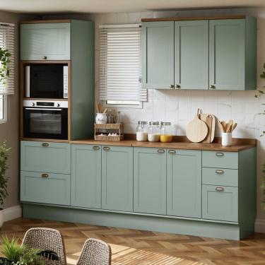 Imagem de Cozinha Completa Modulada 4 Peças 100% Mdf com Tampos Iluminata Verde Mint/Ébano