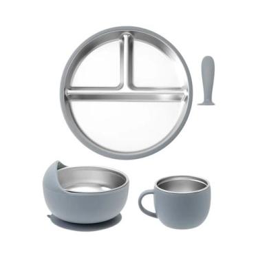 Imagem de Conjunto De Alimentação Para Bebês 5PCS Prato De Aço Inoxidável Tigela