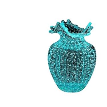 Imagem de Vasos de tamanho grande com boca ondulada, luminoso, feito à mão, vaso de flores de vidro, ornamentos de mesa, suporte de plantas para decoração de casamento em casa (pequeno)