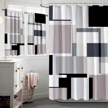 Imagem de KINUUIS Conjunto de cortina de chuveiro de 3 peças, conjunto de cortinas de banheiro com cortinas de janela combinando, cortina de chuveiro 72 × 72 e 2 painéis de janela, decoração de banheiro moderna